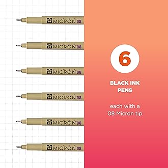SAKURA Pigma Micron Fineliner Pens, 08 Tip Size, Archival Black Ink, 6 PK 50039