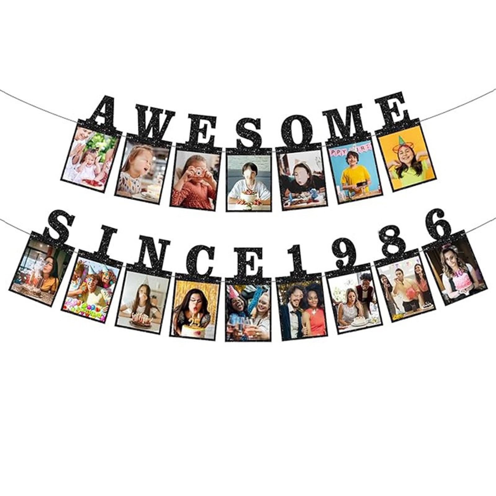 Daxiangsheng Happy 40th Birthday Decorations Photo Banner, Black