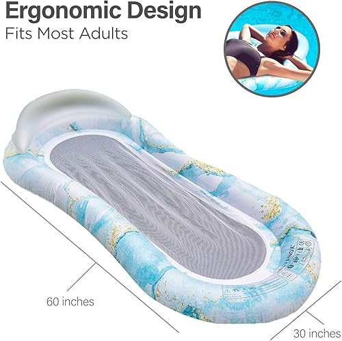 Miniatura 5 de Galvanox Flotadores de piscina tamaño adulto, balsa resistente, tumbona de agua reclinable inflable para piscina