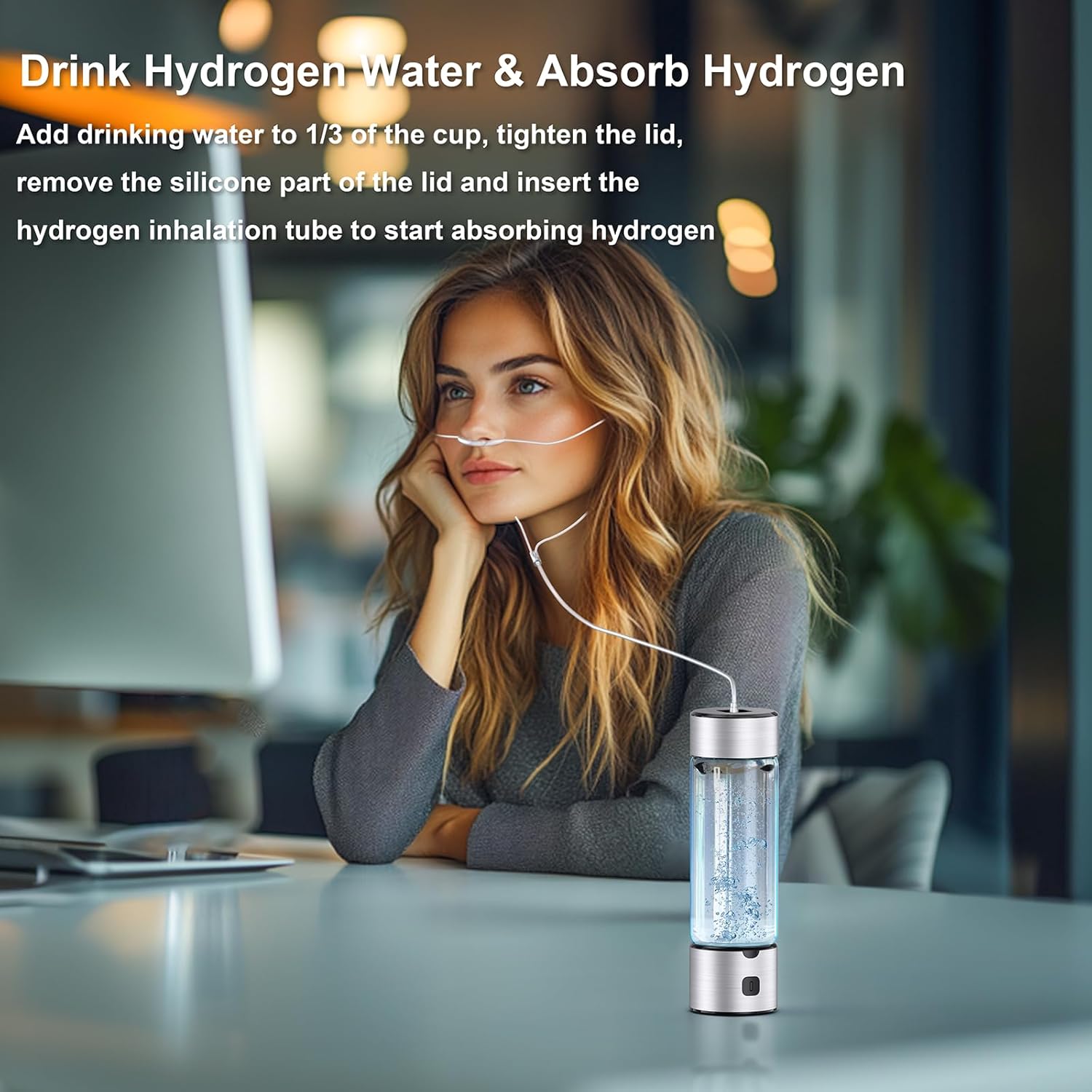 Hydrogen Water Bottle, 2025 SPE/PEM Technology 3Min to 2200PPB Hydrogen Water Bottle Generator, 460ml Portable Hydrogen Water Bottles for Home, Office, Travel and Fitness Drinking - Image 5