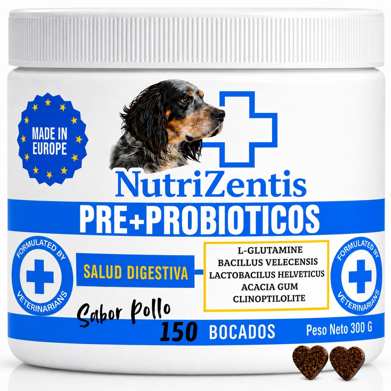 Probioticos Perros 150 Uds Repara Flora Intestinal del Perro Refuerza Sistema inmunologico Probióticos para Perros|Fabricados en Europa| 150 Masticables Sabor Pollo