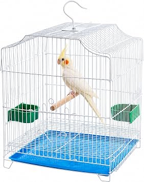 Small Bird Cage, Starter Kit with 2 Feeding Cups, Perch and Removable Tray
