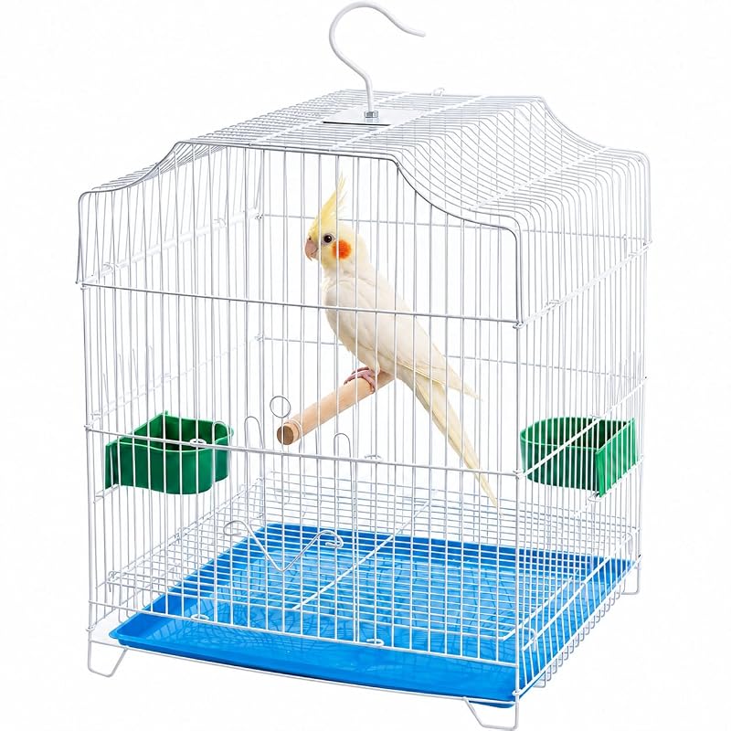 Gaiola para pássaros pequenos capuca com 2 comedouros, poleiro e bandeja removível – 1 unidade