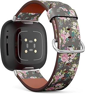 CJBROES Replacement Leather Watch Band, Compatible with Fitbit Versa 3 and Fitbit Sense of Wristband Bracelet Accessory - Classic Vintage Flower