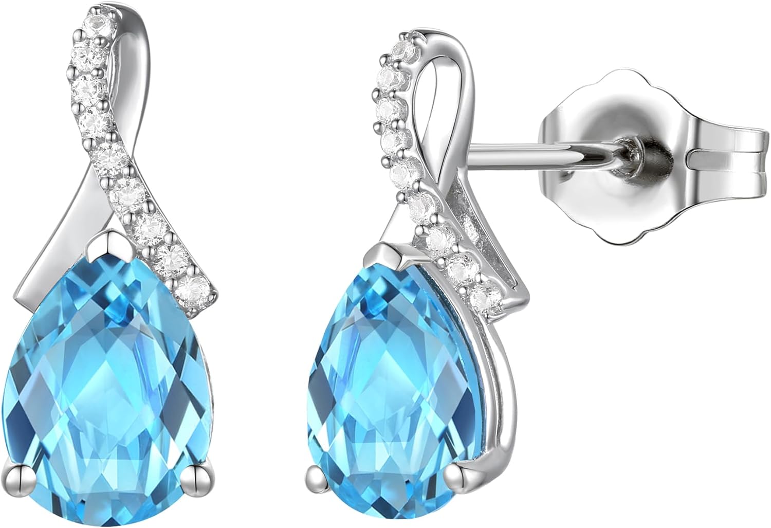 Sterling Silver Gemstone and Created White Sapphire Pear Drop Earring