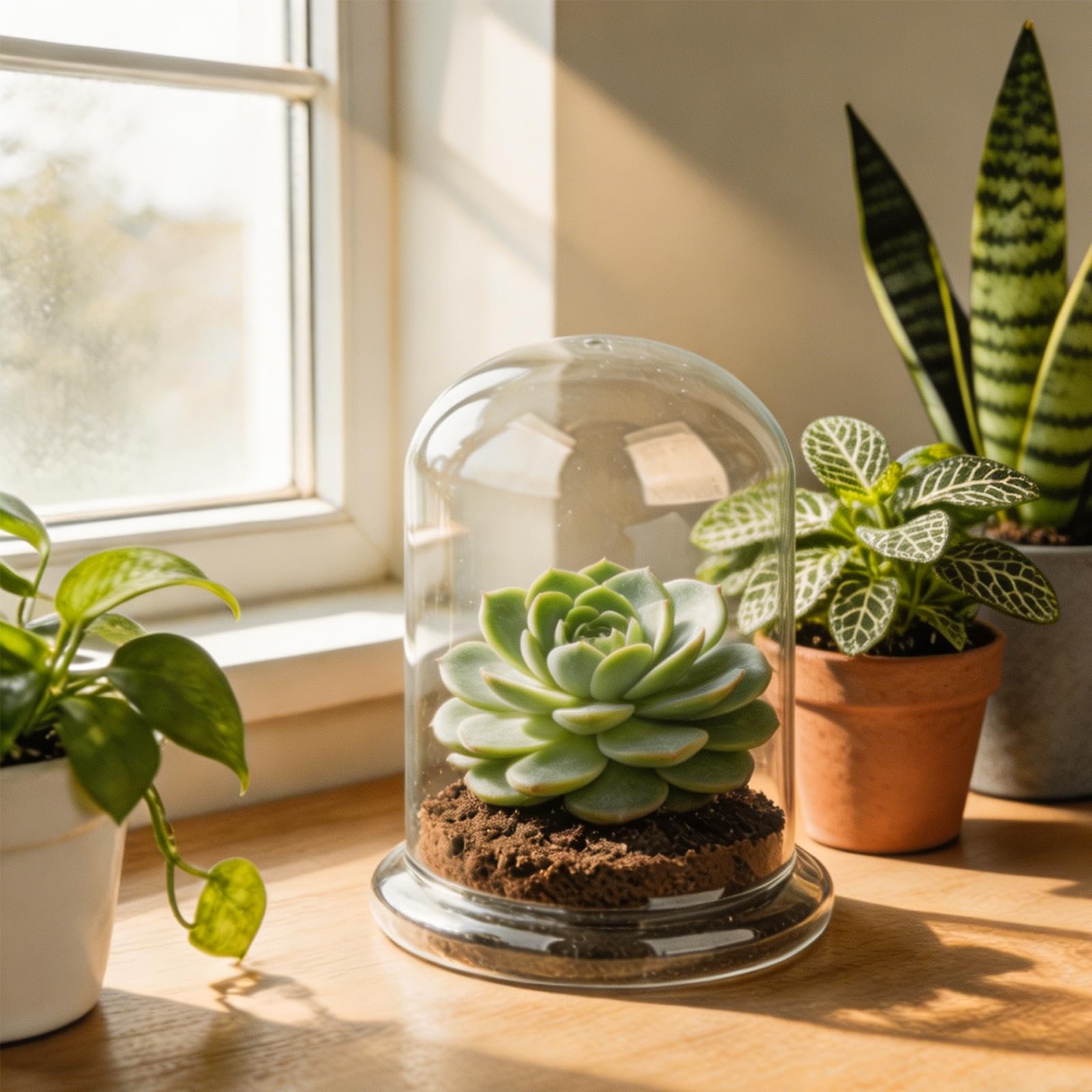 FRUHLING Mini terrario de cristal para plantas suculentas, cúpula de cristal transparente decorativa con agujero de aire, jardín de botellas, bricolaje, para decoración de mesa, regalo (12 x 16 cm