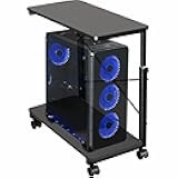 VIVO Large Mobile Adjustable 2-Tier PC Stand, Premium Gaming CPU Computer Tower and Mouse Storage, Rolling Floor Cart, Locking Caster Wheels, Black, CART-PC03P