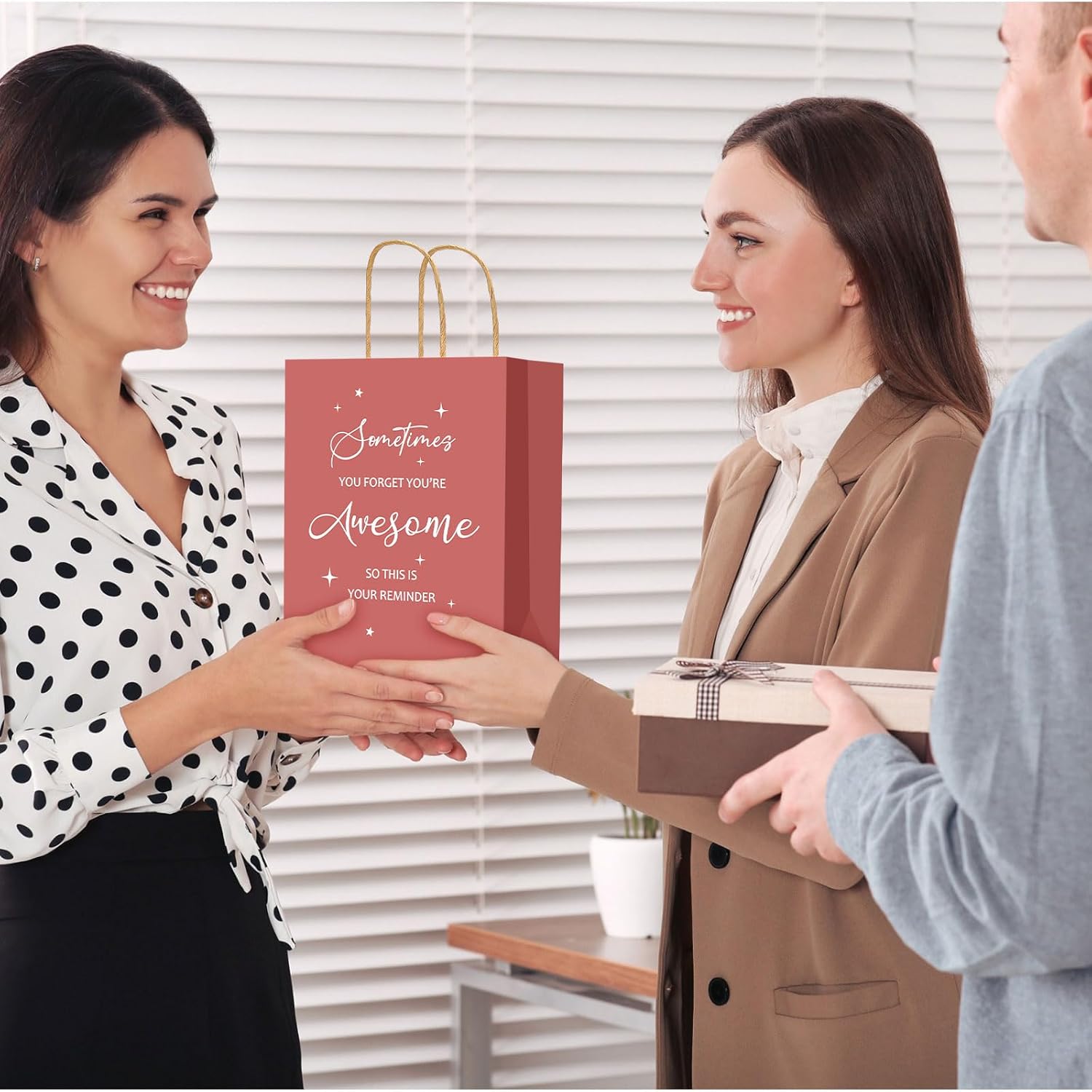 40 Pcs Thank You Gift Bags with Handles 10 x 8 x 4 Inch Employee Appreciation Paraprofessional Gift Bag Kraft Paper Party Favor Goodie Bags for Coworker Colleague Doctor Administrative Teacher Decor