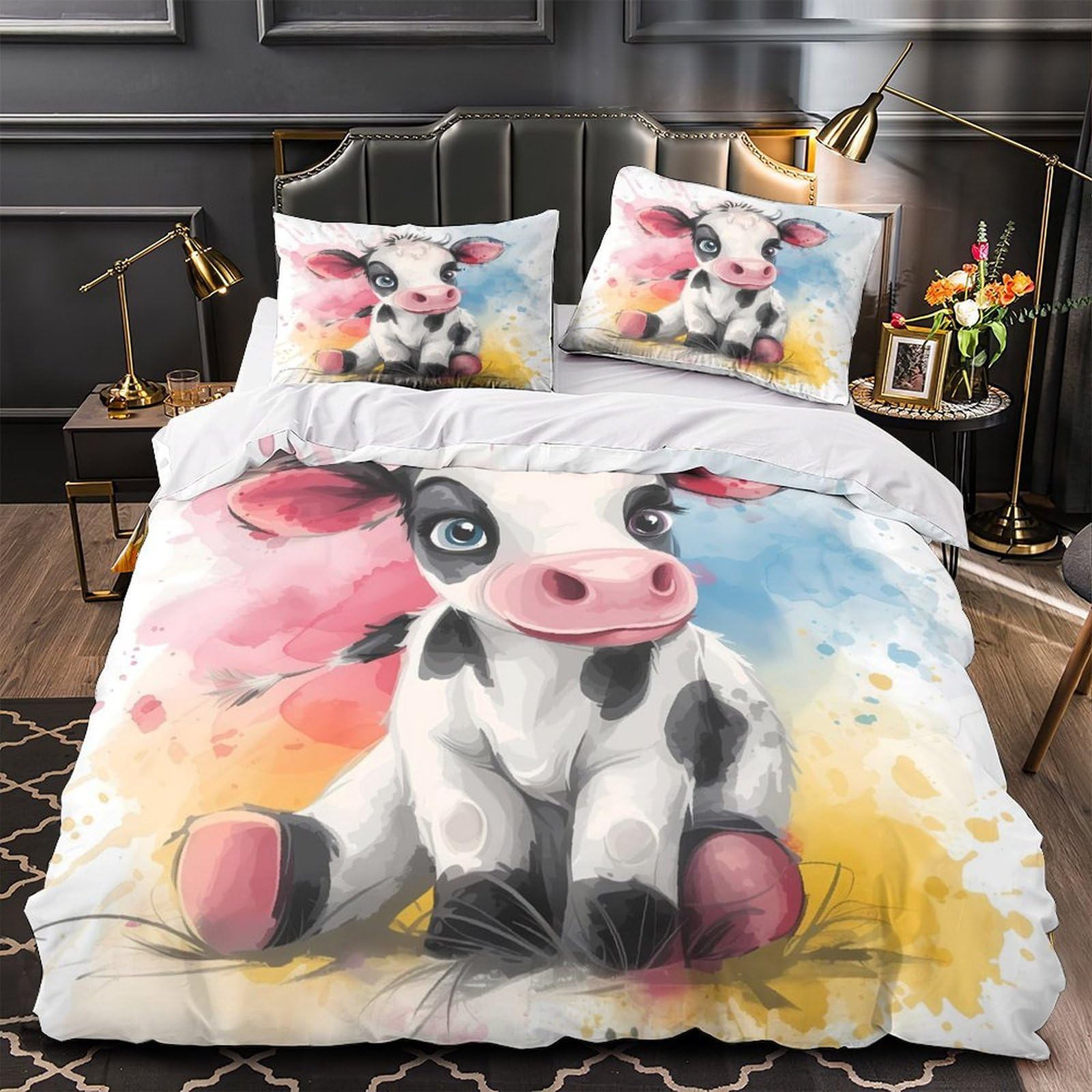 Parure de lit veau mignon en microfibre 135x200 cm avec housse de couette