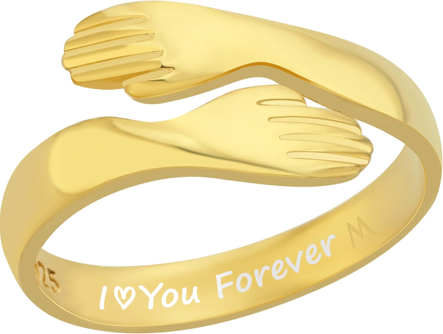 MIONZA Personalized Gold Hug Ring from Heaven for Women Teen Daughter Sterling Silver Adjustable Hugging Hand Love Jewelry Her Girlfriend Wife Birthday Valentines Anniversary Friendship