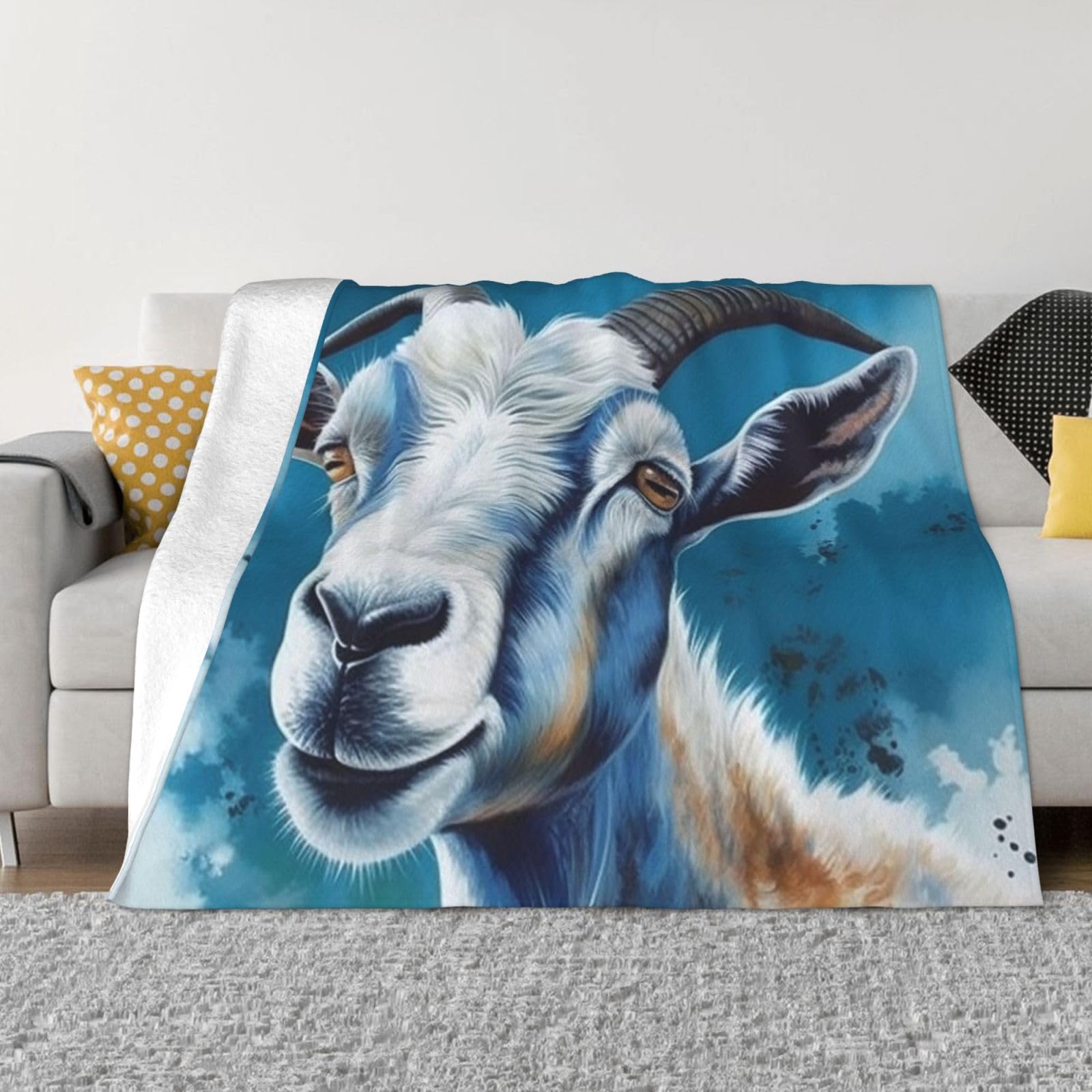 FodPand Blue Goat Print Fleece Blanket 50"x40" Lightweight Warm Throw Blanket for Bed Couch Cozy Air Conditioning Quilt All Seasons Decorative Fuzzy Blankets Gifts for Women Men