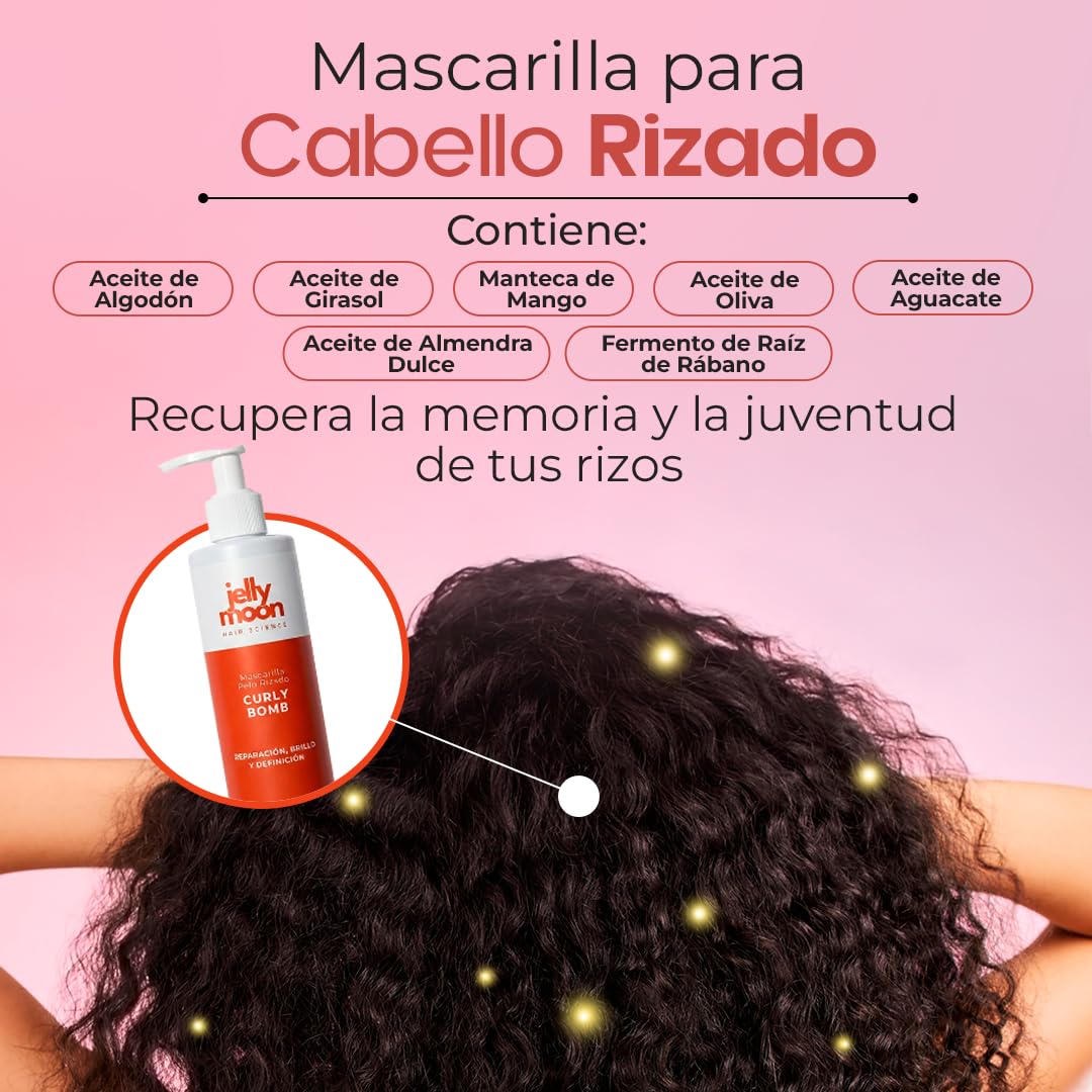 CURLYBOMB Mascarilla Intensiva Definidora para Rizos +40 | Anti-Frizz, Brillo y Reparación | Sin Sales ni Siliconas | Fórmula Vegana | 275ml