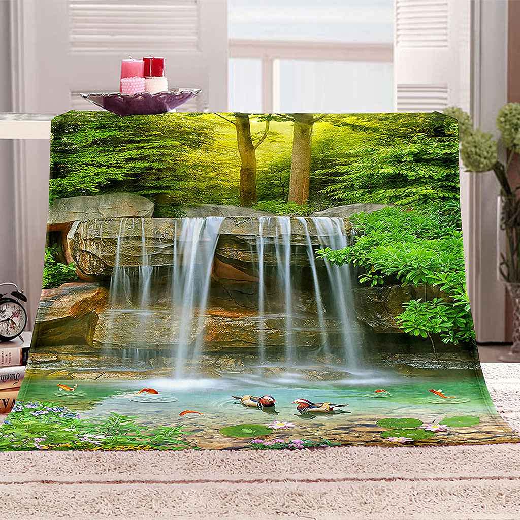 Couverture flanelle 150x200cm verte rivière des bois pour canapé et lit