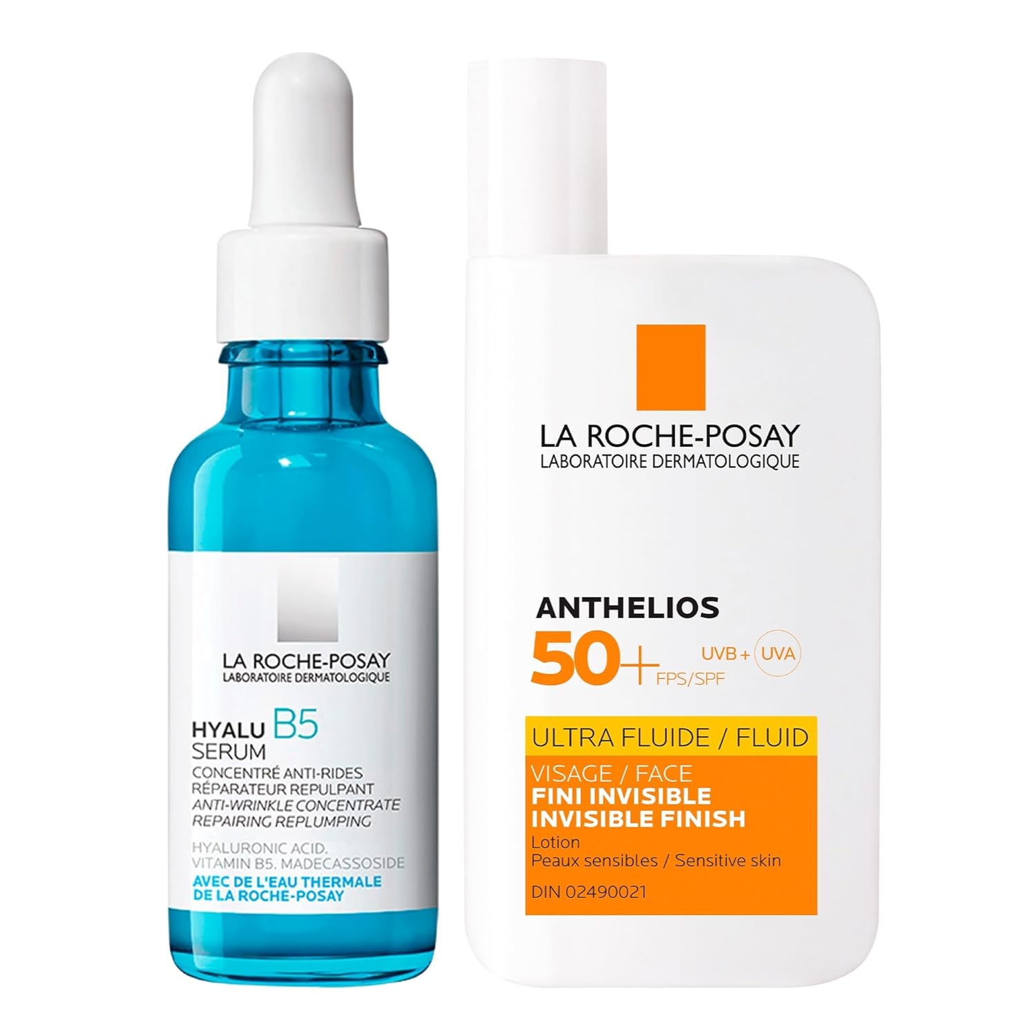 La Roche-Posay Hyaluronic Acid Serum for Face with Vitamin B5 & Anthelios Ultra-Fluid Face Sunscreen SPF 50 Bundle, Suitable for Sensitive Skin, Non-Comedogenic, Recommended by Dermatologists La Roche-Posay Hyaluronic Acid Serum for Face with Vitamin B5 & Anthelios Ultra-Fluid Face Sunscreen SPF 50 Bundle, Suitable for Sensitive Skin, Non-Comedogenic, Recommended by Dermatologists