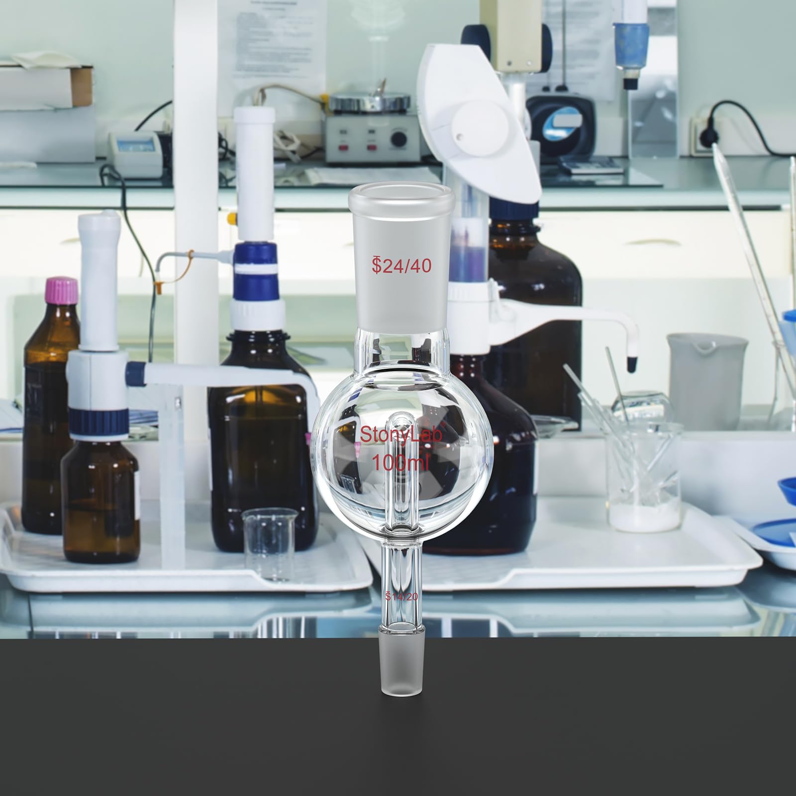 stonylab Piège à évaporateur Rotatif avec 14/20 Joint Supérieur Extérieur et 14/20 Joint Standard Intérieur, Rotary Evaporator Bump Trap de Laboratoire, 100 ml