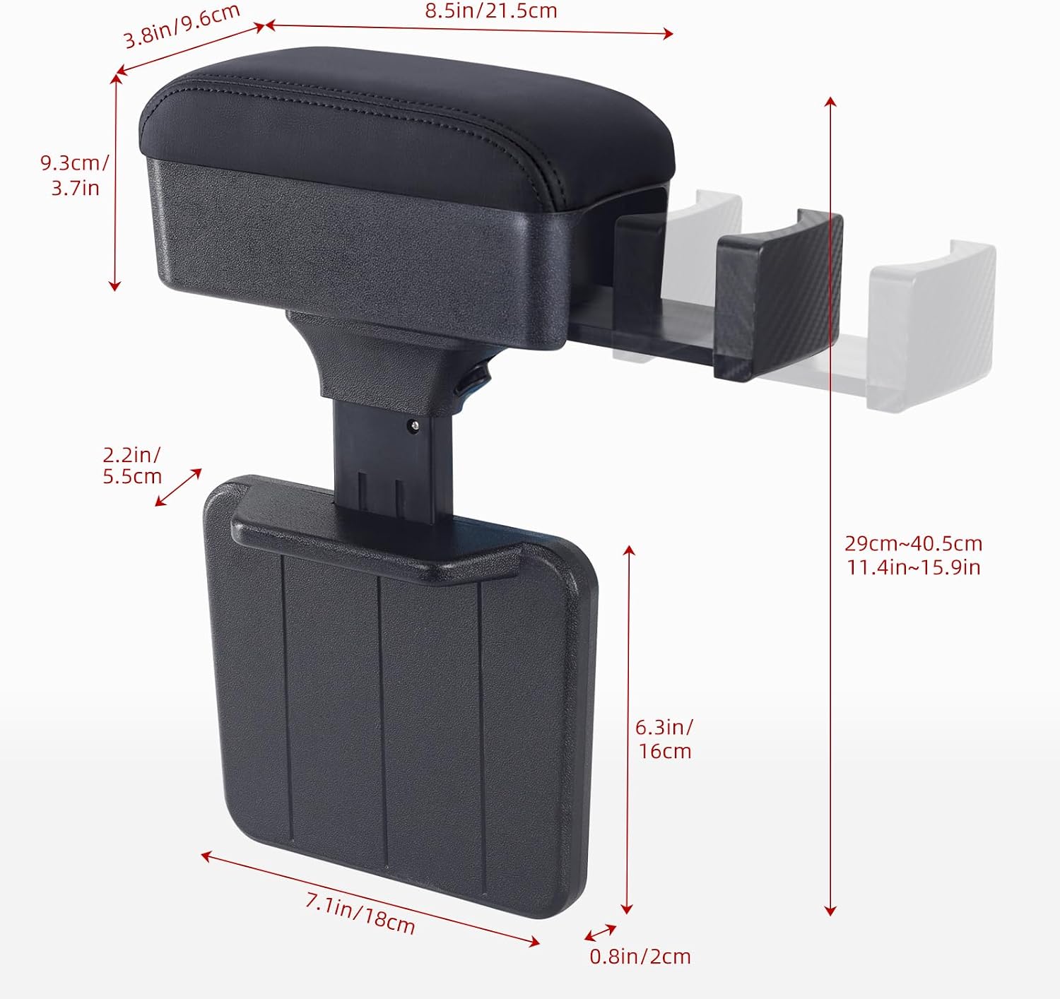 Rupse Car armrest Storage Box,Car Center Console armrest Box with Cup Holder,Forearm Wrist Support Adjustable Armrest for Most Car Models