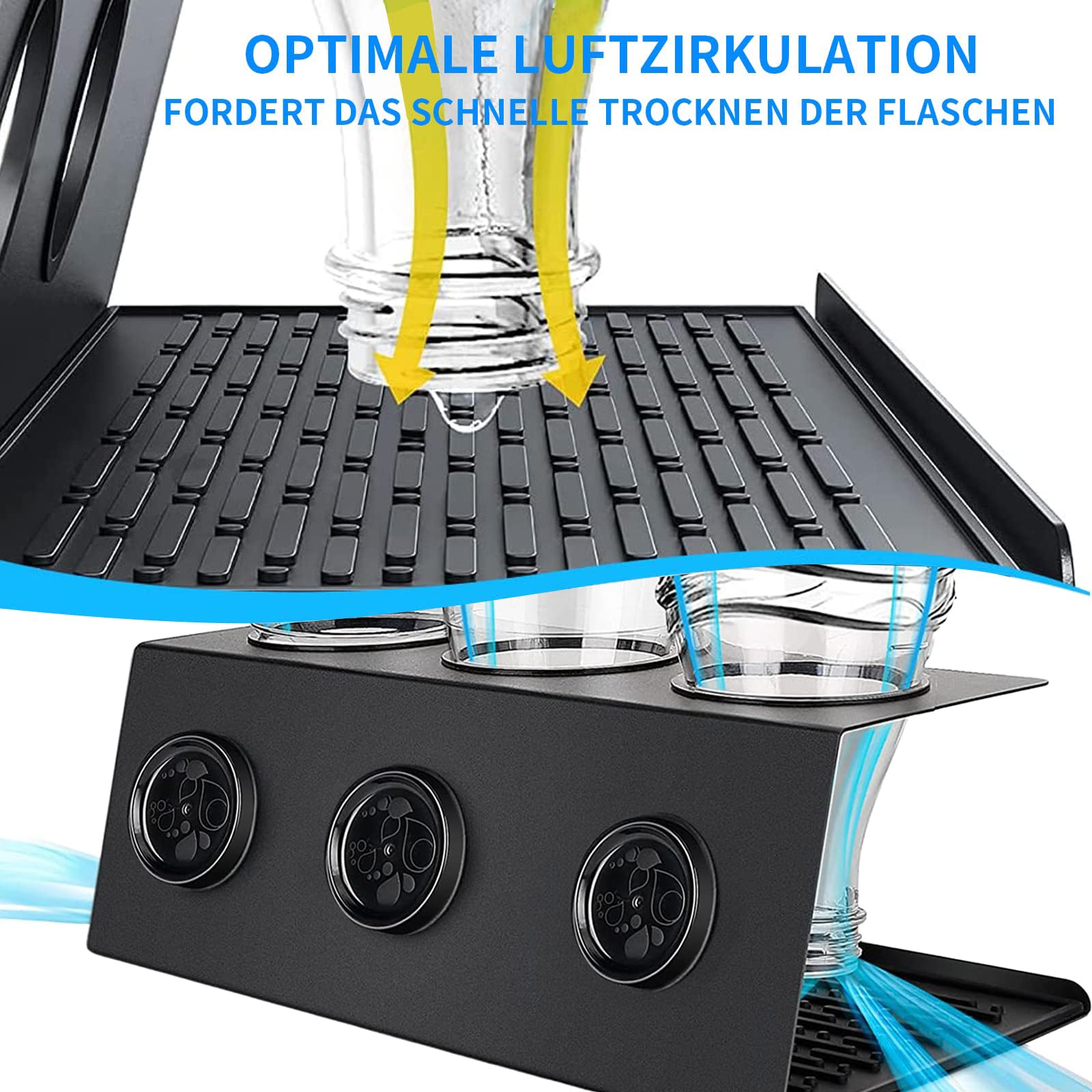 Flaschenhalter für SodaStream, 3er Abtropfhalter aus Edelstahl Abtropfständer mit Herausnehmbare Abtropfwanne und Deckelhalter, Abtropfständer für SodaStream Crystal und Emil Flaschen