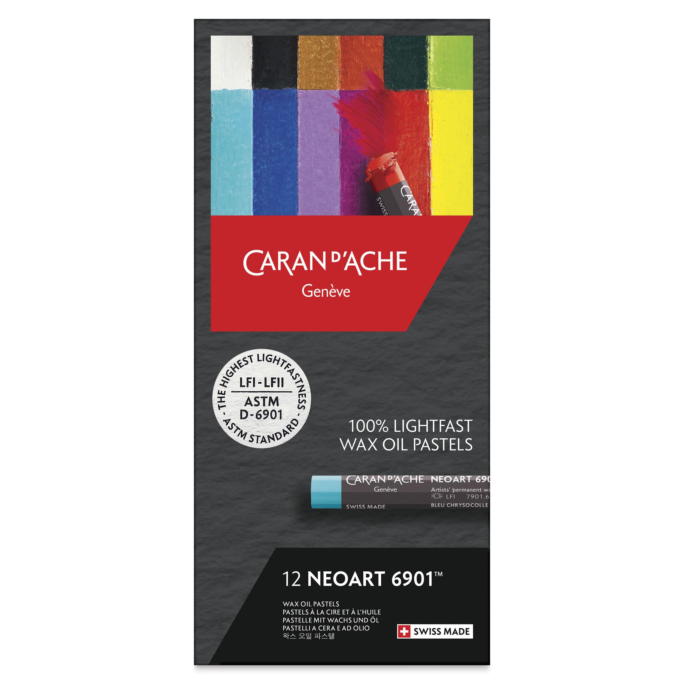 CARAN D’ACHE Neopastel Set 12 Farben, Ölpastelle im Metalletui, Künstler Pastellkreiden, Swiss Made