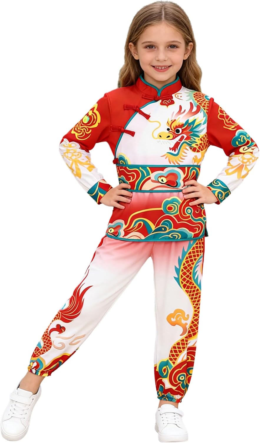 3 Pieces Kids Chinese Martial Arts Suits Kung Fu Frog Buttons Top with Tie-up Style Waistbelt Long Pants
