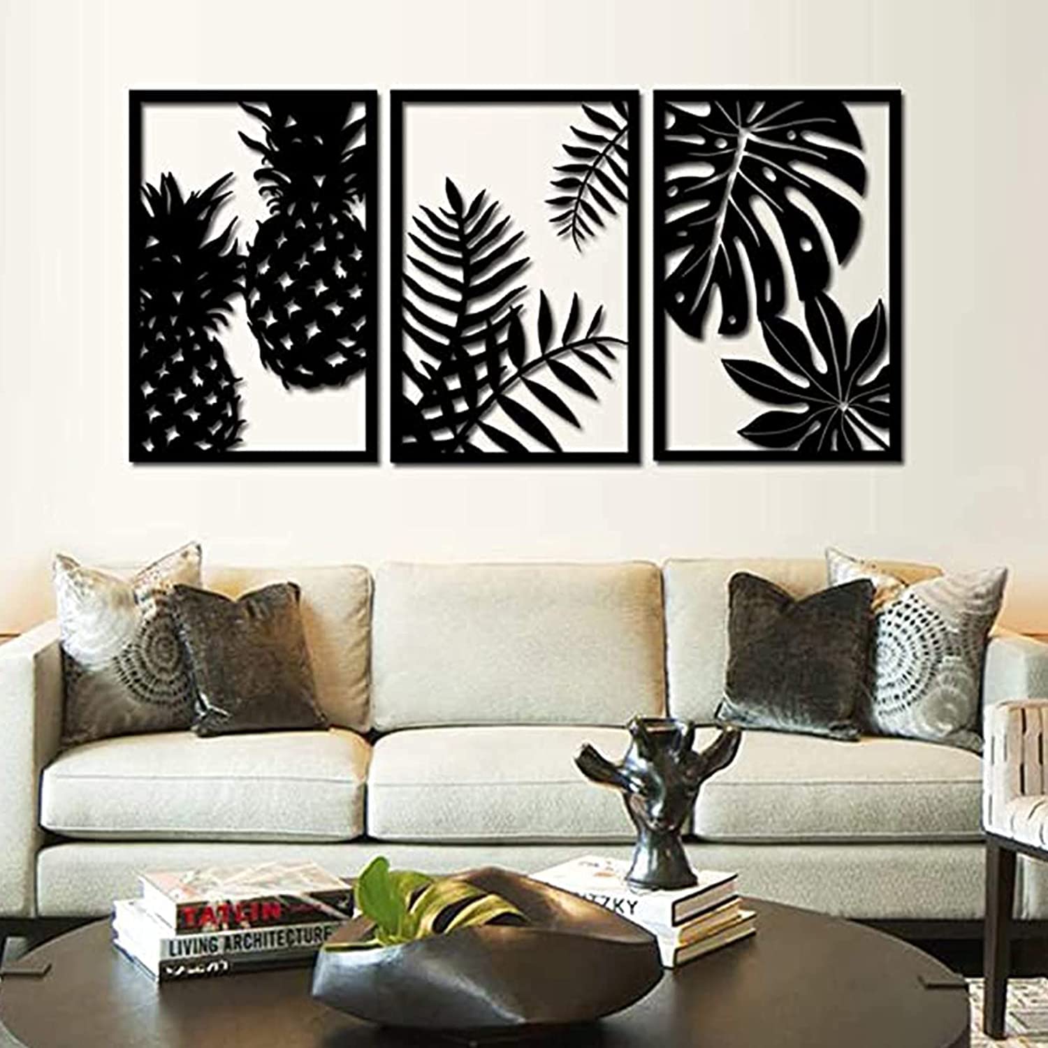 Arredamento di arte del muro di ananas del metallo rustico di alta qualità, decorazione tropicale della palma delle foglie della parete della parete della parete, stile hawaiano for la casa cucina del
