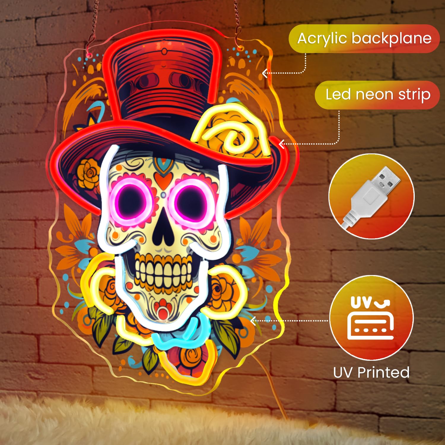 Amazon.com: Sneignon Day of the Dead Neon Sign - Mexican Sugar
