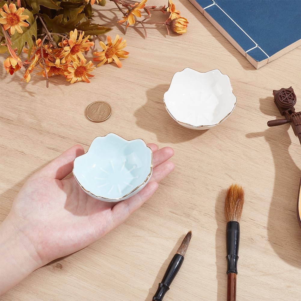 PH PandaHall 2 Colors Flower Ceramic Ink Plate Porcelain Ink Dish Painting Brush Holder Rests Brush Stands Multifunctional Inkwell Dish for Chinese Calligraphy Japanese Paint Practice Art Supplies