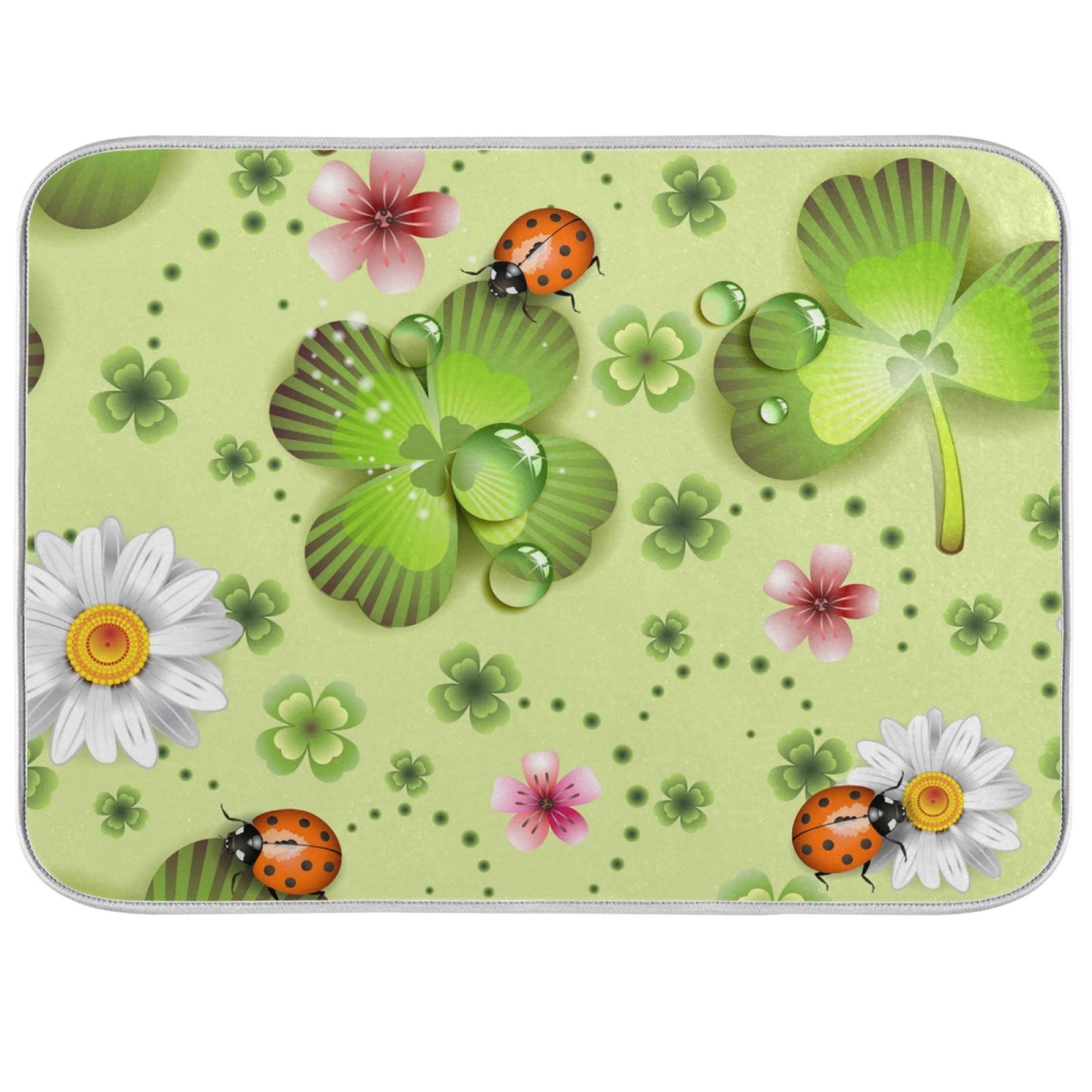 Mnsruu Microfiber Dish Drying Mat, Absorbent Quick Drying Mat for Kitchen, Clover and Ladybug, 18x24 Inch — image 1