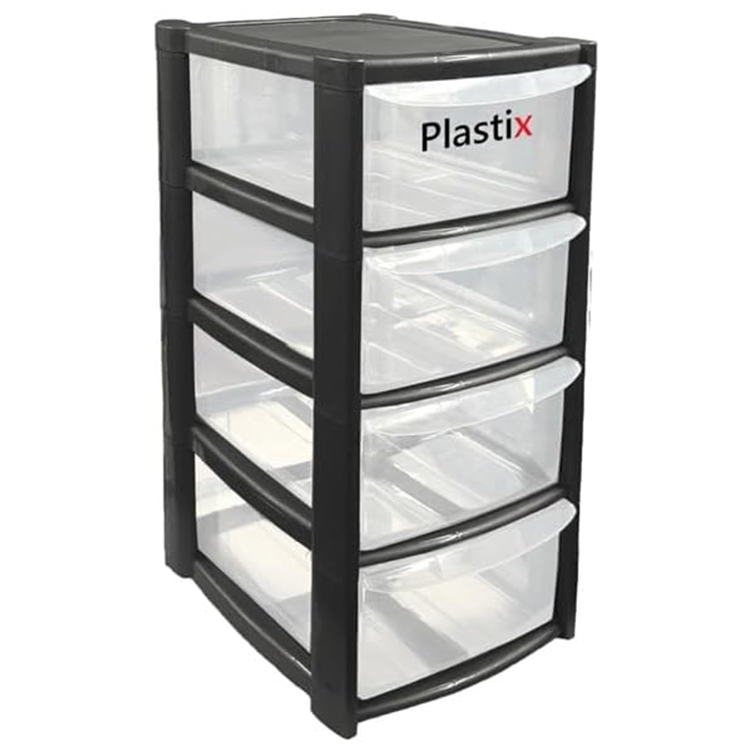 Plastix MINI SMALL Plastic Drawer Storage Tower Unit Office Home Desktop Stationery Make Up Organiser Tidy (Black, 4 Drawer Mini Tower)