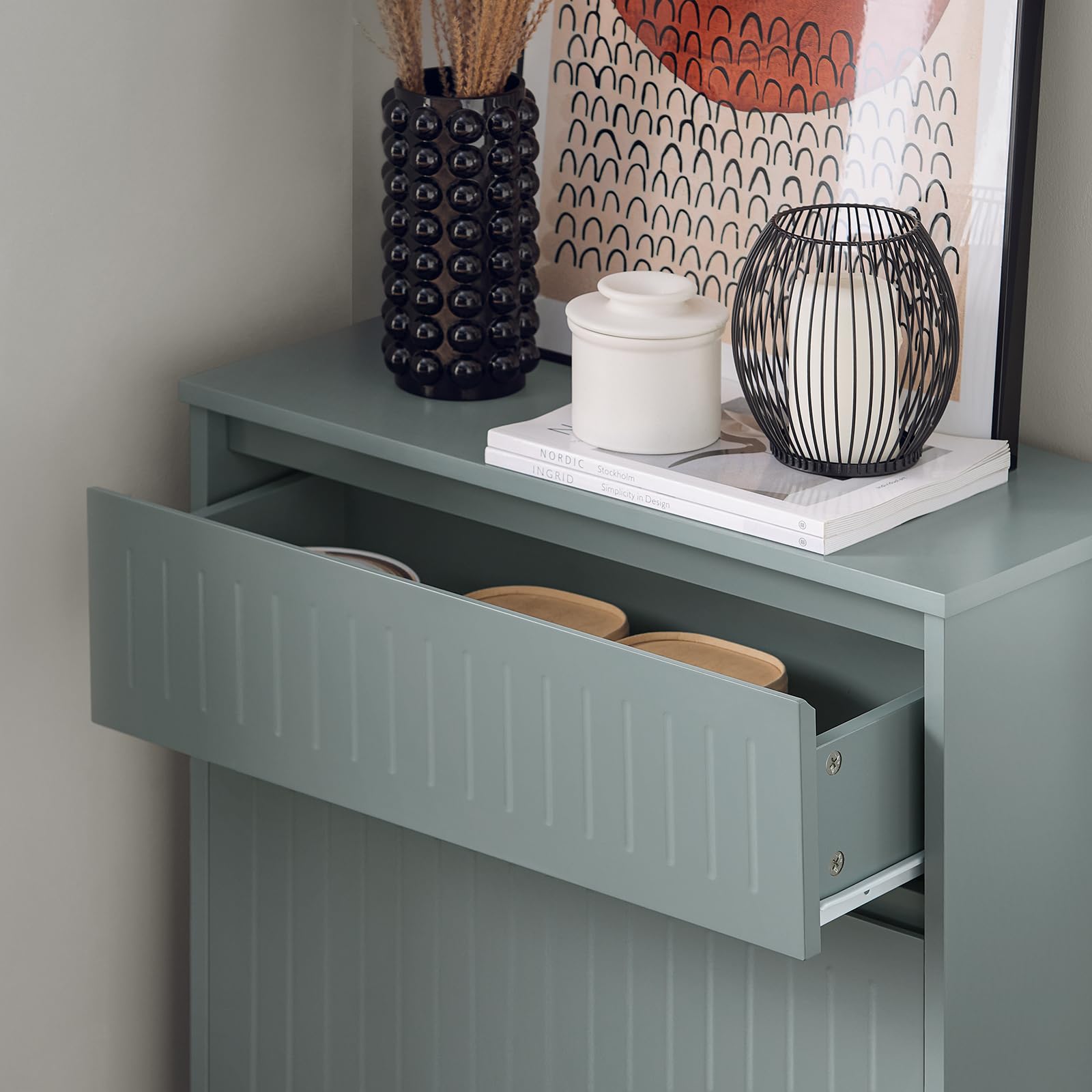 SoBuy Zapatero Estrecho con 2 Solapas 61x26x100cm para recibidor | Mueble zapatero con cajón organizador, MDF E1, sin tiradores, ideal pasillo estrecho, gris FSR165-HG