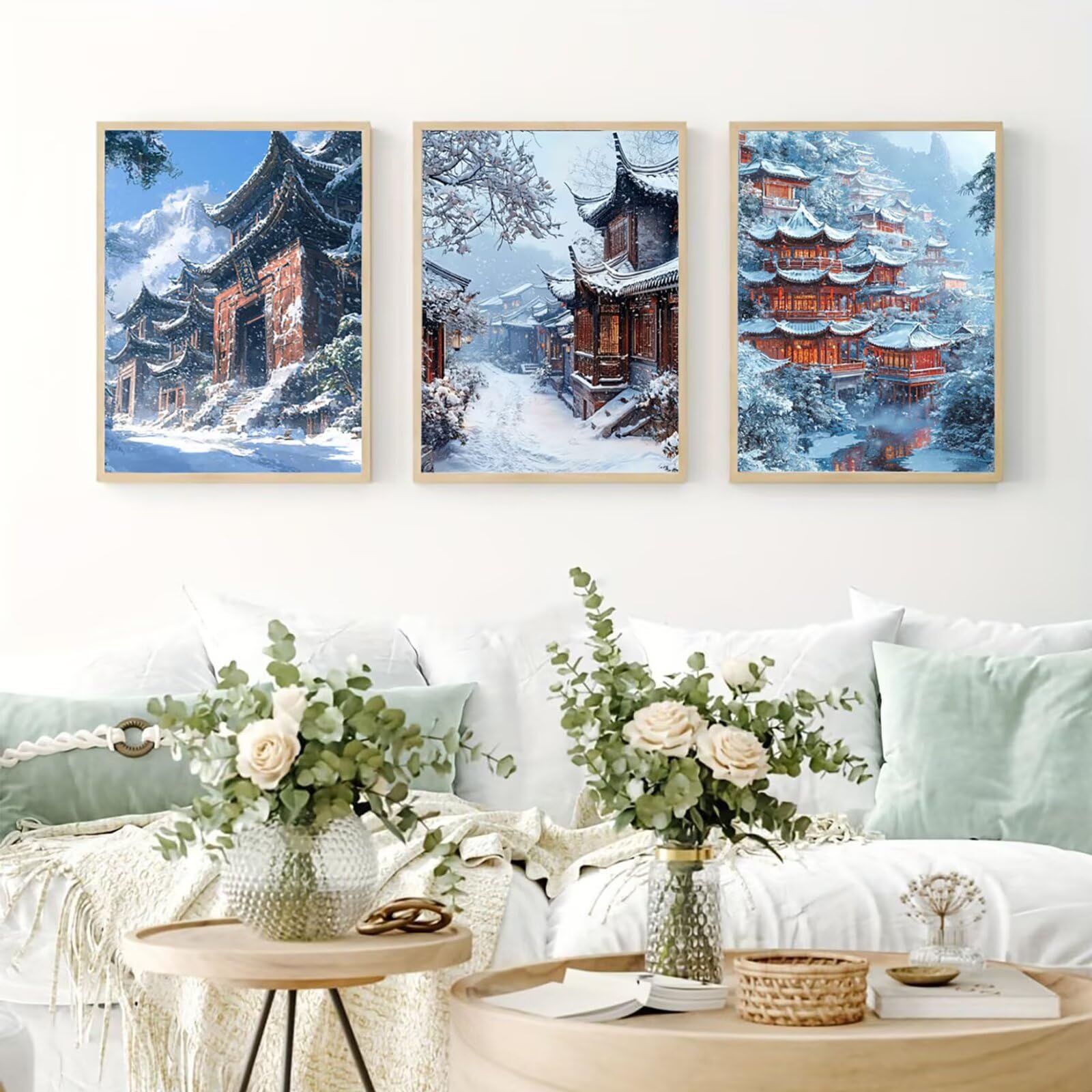 Generico Cnyaunfi 3 Pezzi Inverno Pittura Diamante Fai-Da-Te, 5D Bianco Diamond Painting Kit Completo per Hobby Creativi Adulti, Per La Decorazione Della Parete Di Casa 50x70cm YF-3396