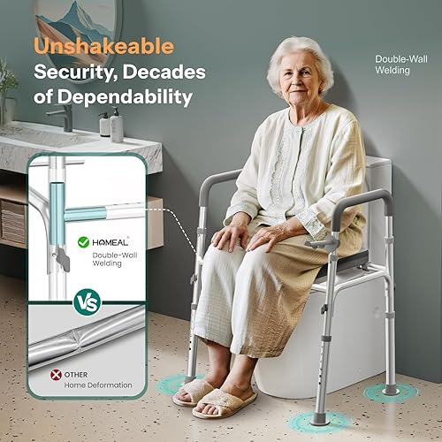 Miniatura 2 de HOMEAL Elevador de asiento de inodoro elevado con asas para personas mayores, 450 libras, silla cómoda 3 en 1 para discapacitados y pacientes con