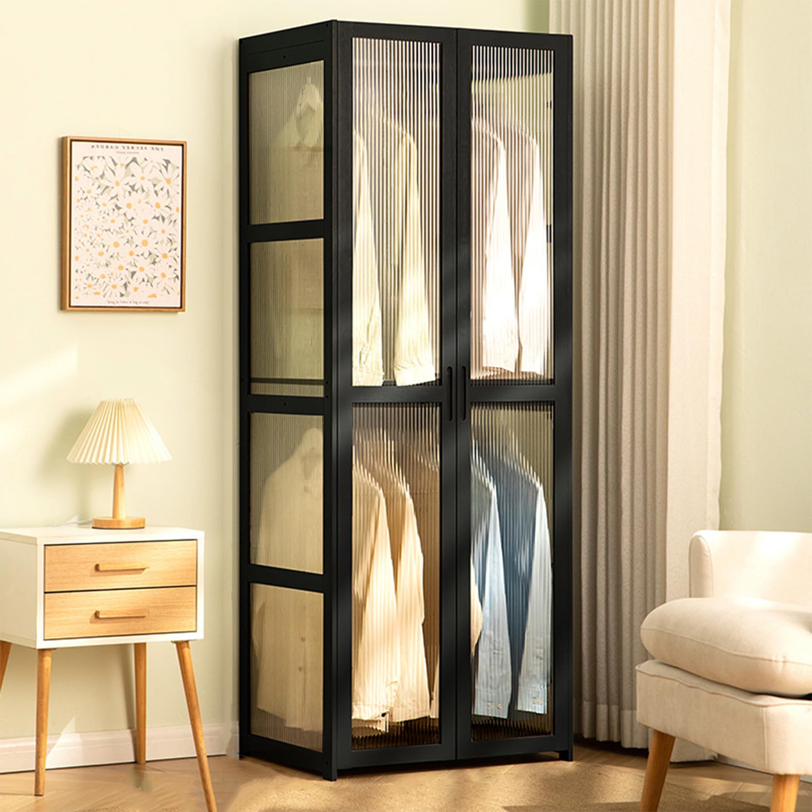Transparentes Acryl-Garderoben-/Schlafzimmer-Schrank-Aufbewahrungsregal, transparentes Tür-Aufbewahrungsregal für Wohnzimmer/Schlafzimmer, einfach zu montieren-Schwarz64*47 * 170