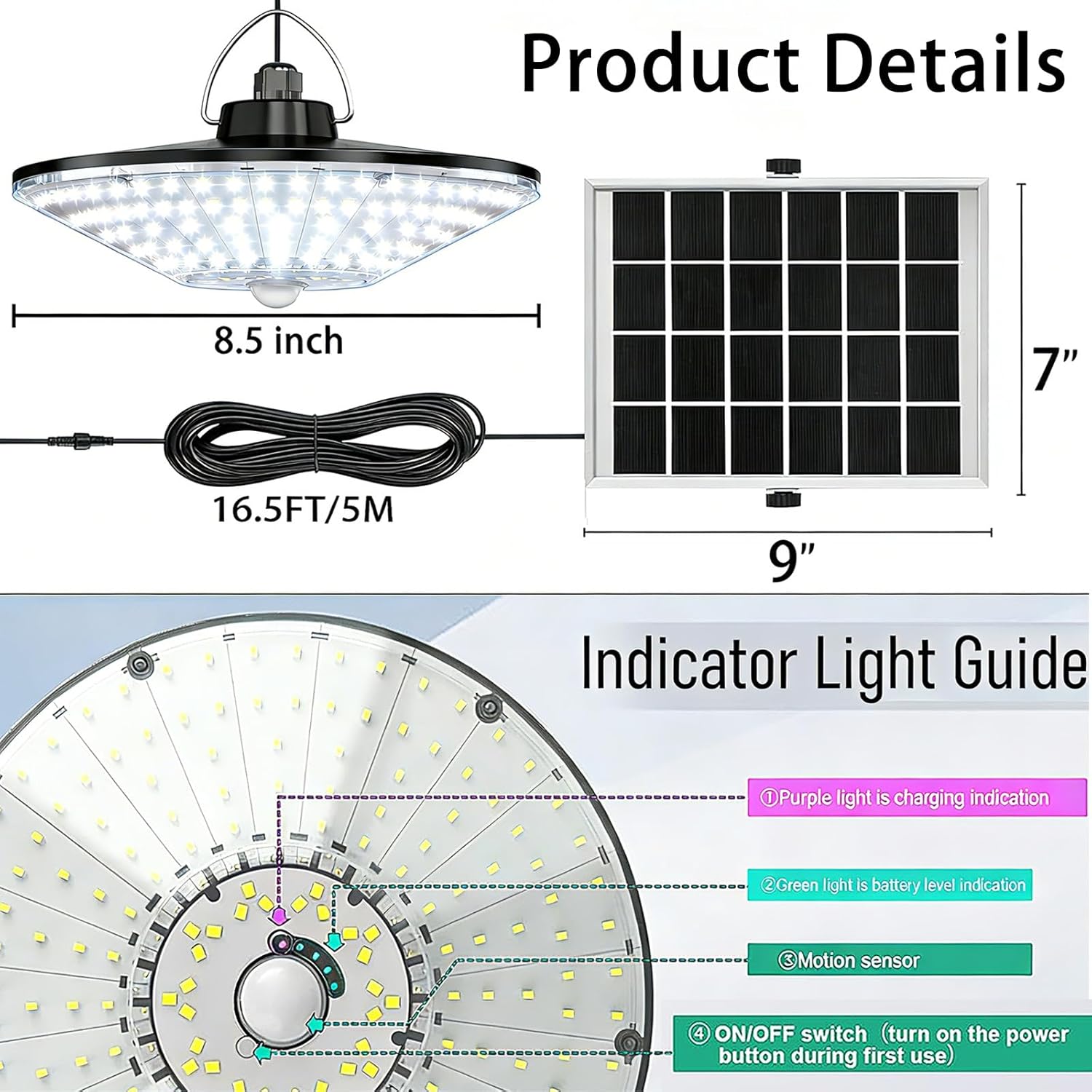 Solar Shed Light with Motion Sensor and Remote Control, 360° Wide Angle LED Lighting for Outdoor & Indoor Use, IP65 Waterproof, Energy Efficient Security Light for Gazebo Garage Chicken Coop