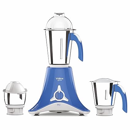 Vidiem Mixer Grinder 614 A Vstar Sky (Blue) | 650 Watts Mixer Grinder with 3 Leakproof Jars with self-lock for wet & dry spices, chutneys & Curries | 2 Years Warranty | Mixer grinder