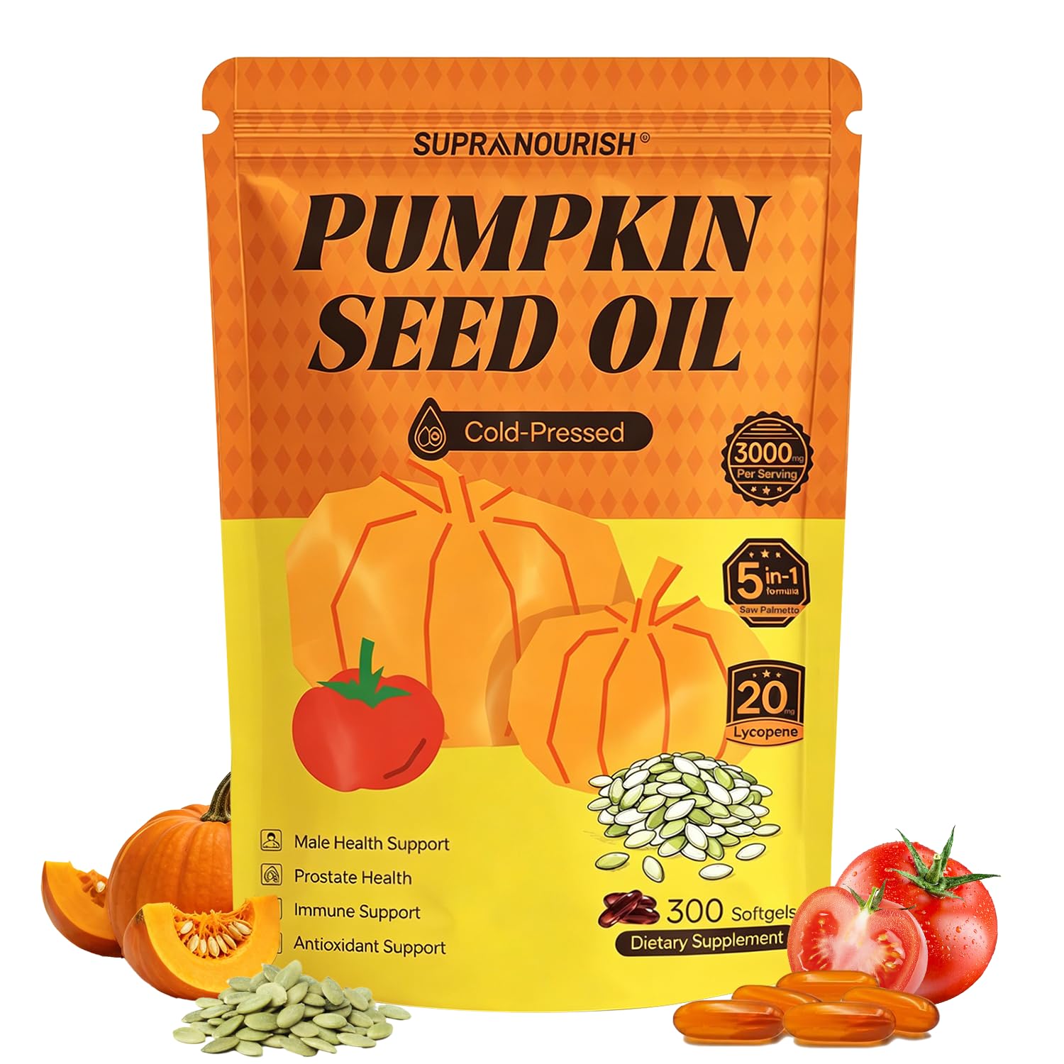 Pumpkin Seed Oil 3000mg Saw Palmetto Lycopene 300 Softgels