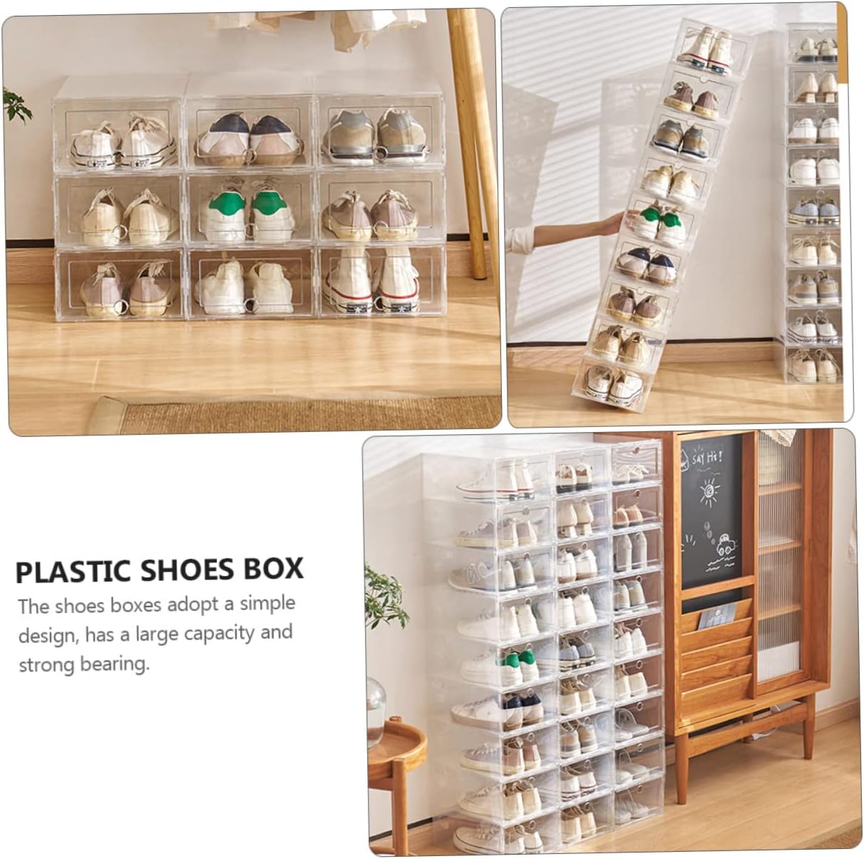 MAGICLULU 6Pcs Transparent Shoe Storage Boxes Stackable Drawer Type Footwear Organizer Plastic Shoe Container for Home Dorm Bedroom Sturdy Dustproof and Moisture Resistant