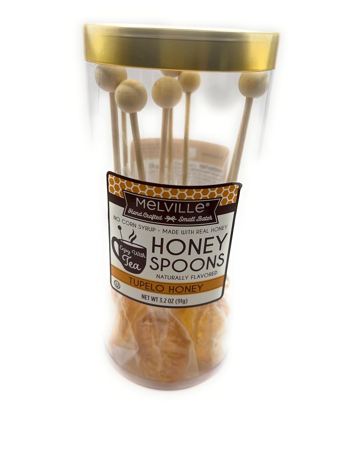 Melville Candy Soothing Honey Spoons for Tea - Individually Wrapped Real Honey Tea Spoons, (8 count) (Tupelo)