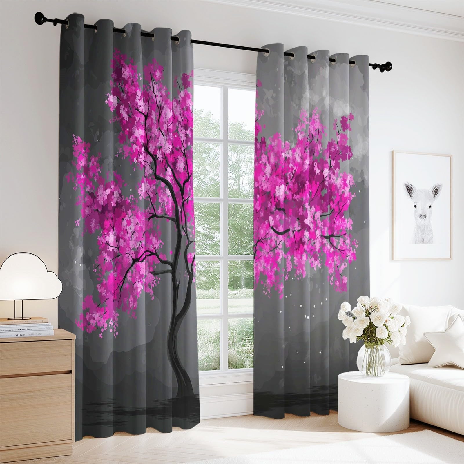 Générique Rideau Occultant Fantaisie, Rideaux Thermiques à Oeillets Licorne Forêt Illustration pour Chambre d'enfants Salon Cuisine, 140 x 160 cm(L x H) Isolant Thermiques Anti UV Rideaux, Lot de 2