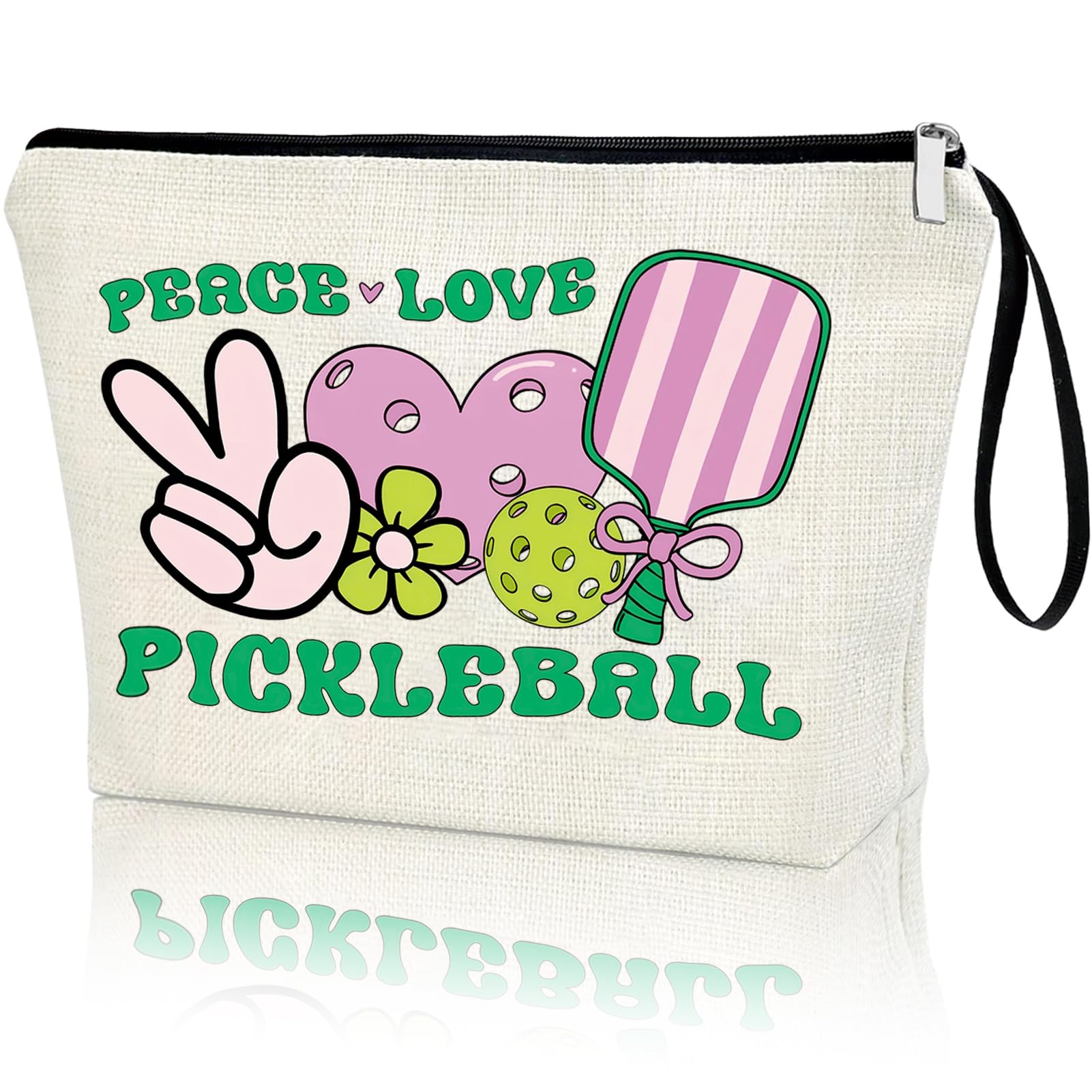 Pickleball Lover Makeup Bag - Gift for Mom, Player, Coach, Team - Cosmetic Pouch for Women, Her, Teen Girl - Sports Gift for Christmas, Birthday - Peace Love Pickleball