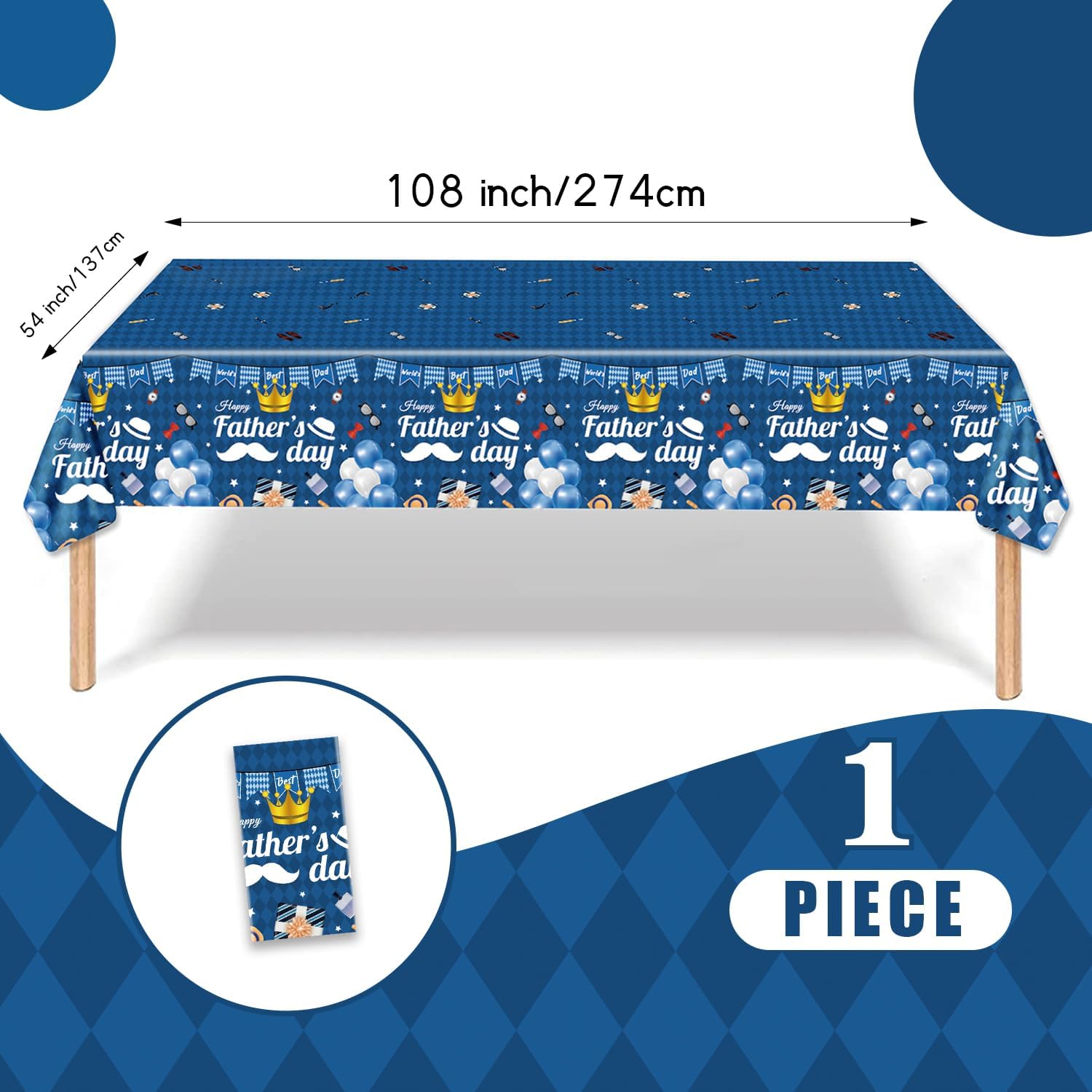 PARSUP 1PC Fathers Day Disposable Tablecloth - 108" × 54", Happy Fathers Day Table Cloth Best Dad Ever Tablecover Plastic Rectangle Table Cover for Dinner Party Decor