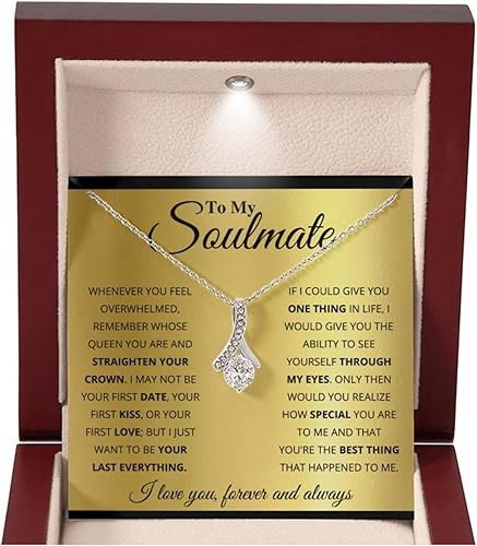 Birthday Gifts for Wife from Husband | Soulmate Necklace with Heartfelt Message Card & Box | Anniversary, Birthday, Christmas or Valentine’s Day Gift for Girlfriend, Fiancée