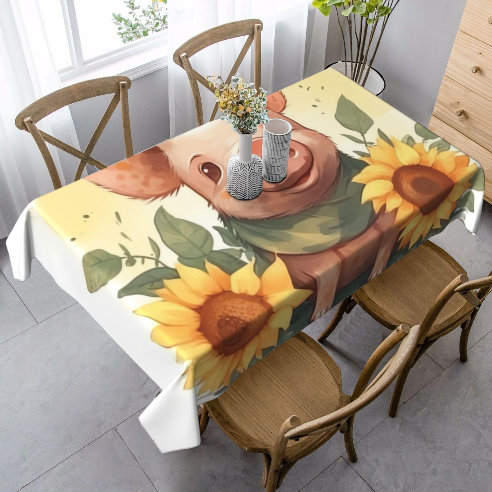 FekiLoot Smiling Rectangle Tablecloth 35x55 Inch, Washable Reusable Farmhouse Table Cloths Wrinkle Free and Spillproof Kitchen Dinning Table Cover for Party Wedding Picnic Home Decor Tablecloths