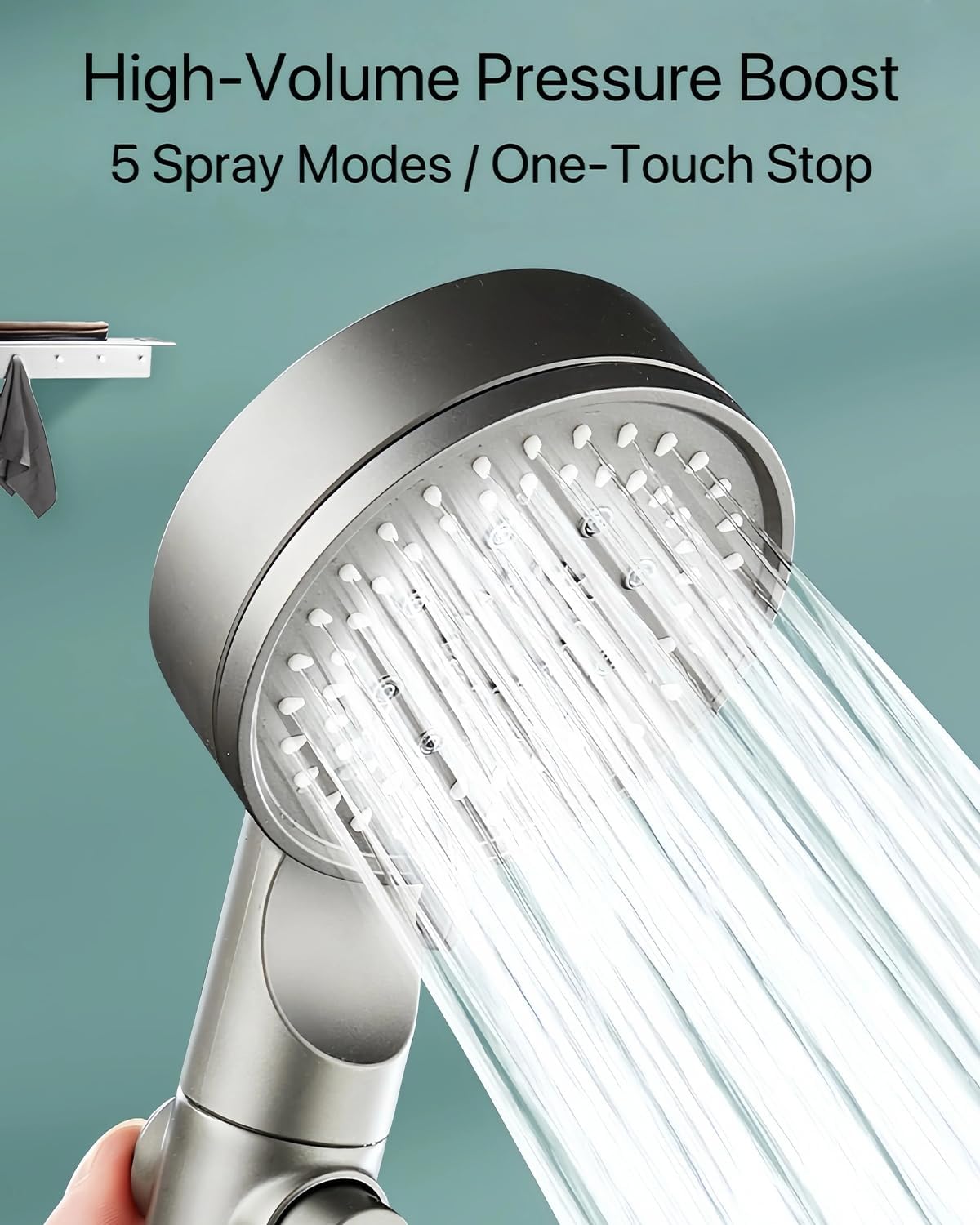 Juego de alcachofas de ducha de mano con filtro de 5 modos de alta presión Hydroboost con lavado a presión para agua dura, paquete de 2 unidades, color negro, fuerte flujo de agua y ajustes ajustables