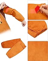 Vista 3 de QWORK Delantal y mangas de soldadura, juego de protectores de trabajo de soldadura, taller de trabajo de cuero resistente al calor y al fuego, ropa
