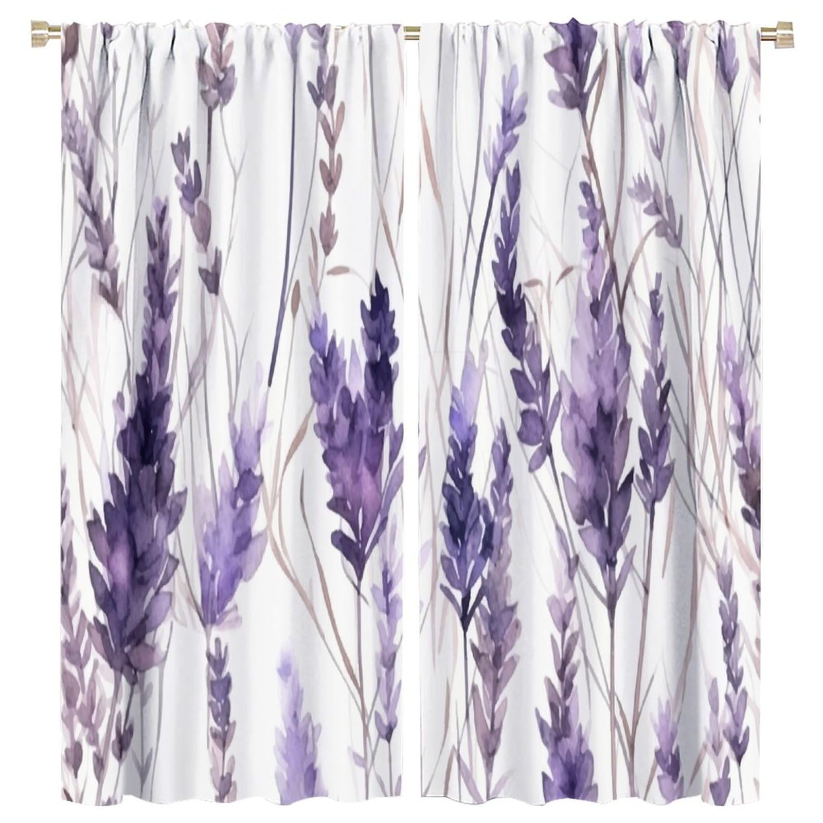 HZOHNAGO Lavender Flower Curtain Watercolor Purple Floral Pattern Blackout Print Rod Pocket Window Drapes for Bedroom Living Room 63x72in