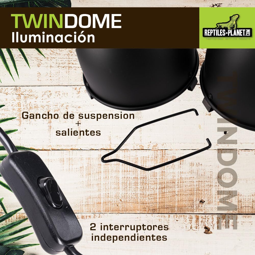 Reptiles Planet Twindome 14 - Soporte Doble para Bombilla para Colgar o Colocar en el terrario (14 cm de diámetro, 16 cm)
