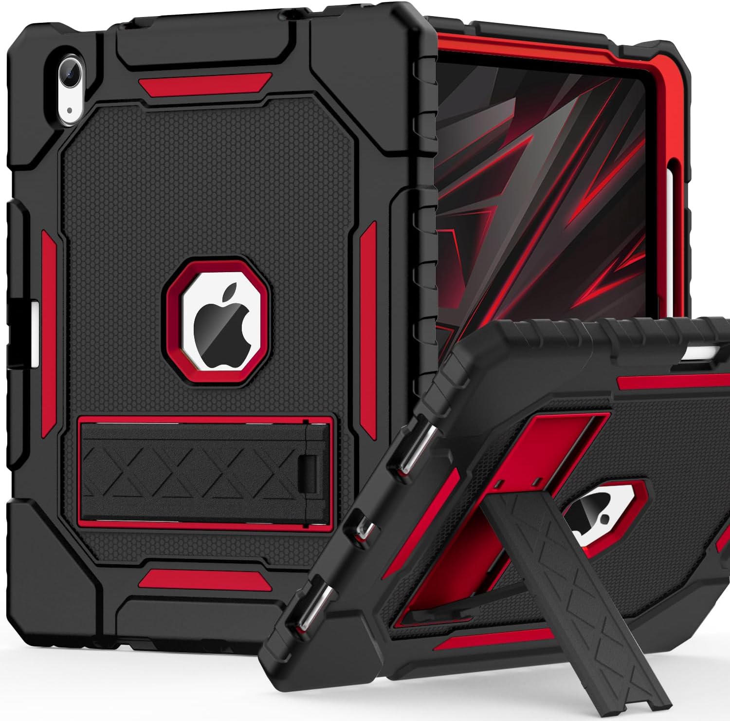 ZoneFoker Case for iPad (A16) 11th/10th Generation 11/10.9 inch 2025/2022, Heavy Duty Military Grade Shockproof Rugged Cover with Pencil Holder/Stand for i Pad 11th / 10 th Gen (Black+Red)