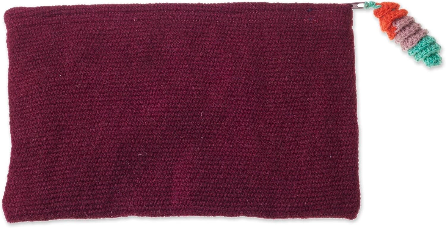 NOVICA Artisan Handwoven Wool Clutch Floral in Maroon from Peru Handbags Multicolor Burgundy Clutches Embroidered ' Peruvian Garden'