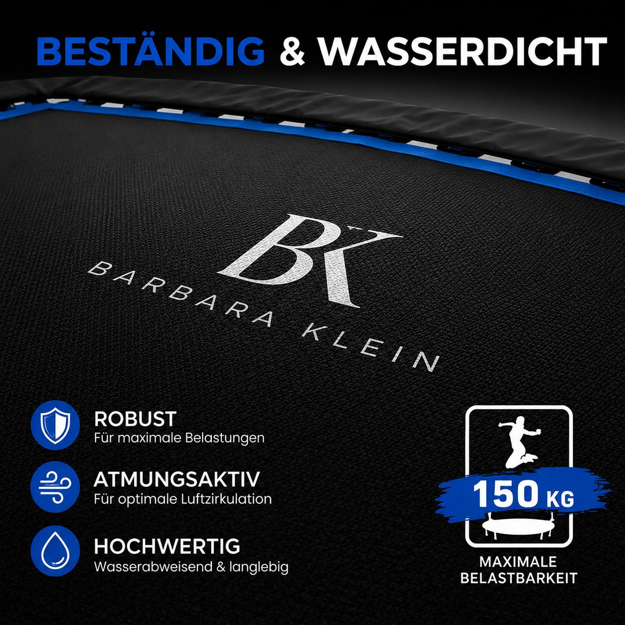 BK Barbara Klein Fitness Trampolin 133 cm mit Haltestange, 42 Gummiseile, Hexagon Rebounder, 100 kg Belastbar, Höhenverstellbar Indoor Heimtraining