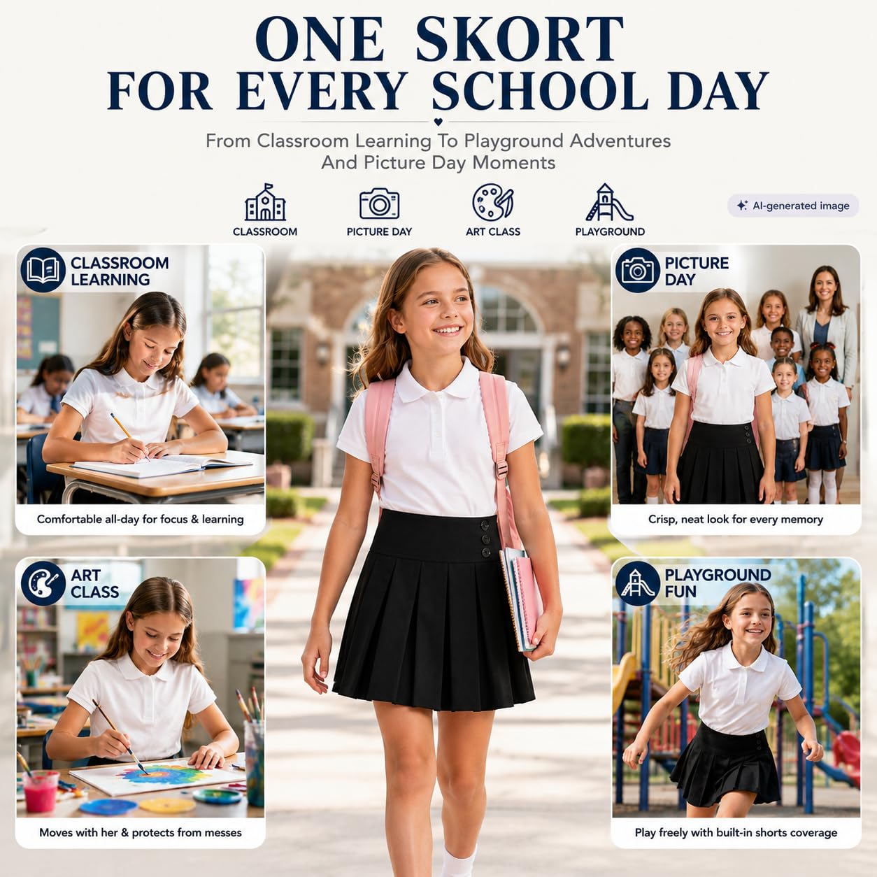 Bienzoe Falda de Uniforme Escolar para niñas: Falda Plisada elástica con Cintura Ajustable para niños, Negro, 10-11 Years